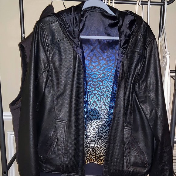 100% Authentic Men Lambskin Leather Zip Hoodie Barneys x Westbrook Jordan Collab